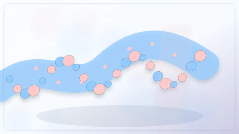 산전 선별검사 학습 개념을 표현한 서로 다른 혈구가 흐르는 미세 순환 장면, 구성 변형 3