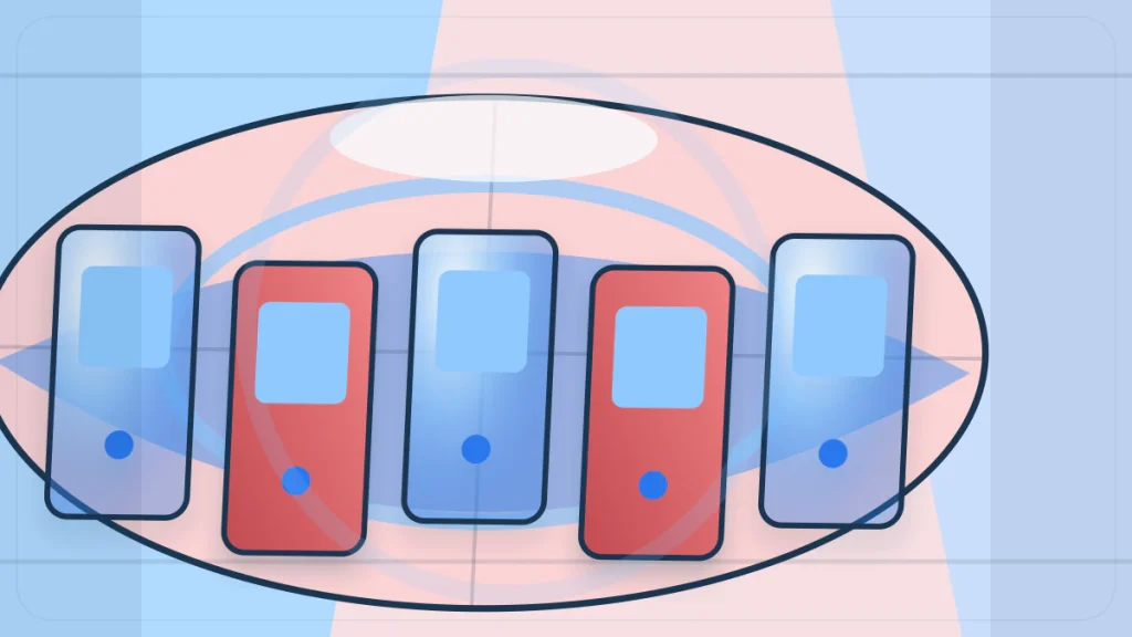 업무 위임과 책임 학습 개념을 표현한 냉장 보관 장비가 정렬된 임상 저장실, 북동쪽 코너 근접 시점