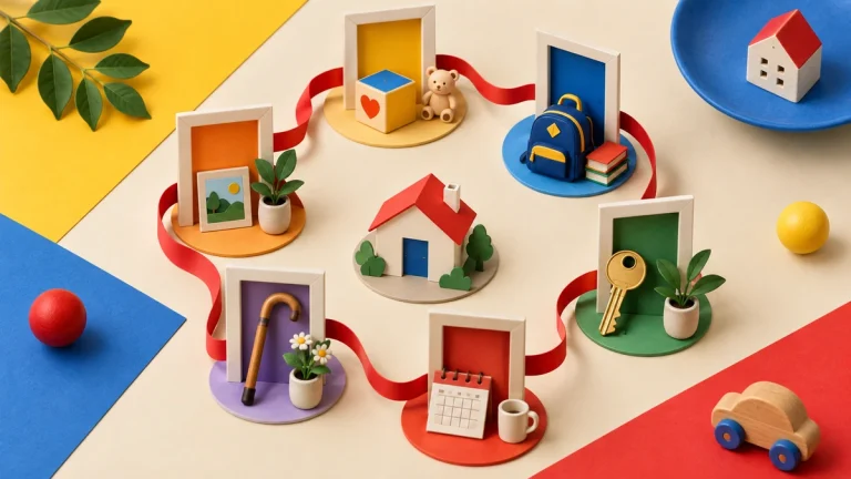 가족과 방문건강 · 가족생활주기 발달과업의 핵심 판단 구조를 표현한 고유 object 대표 이미지